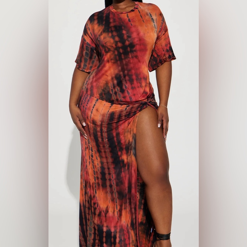 Tie-Dye Maxi Dress with Side Slit